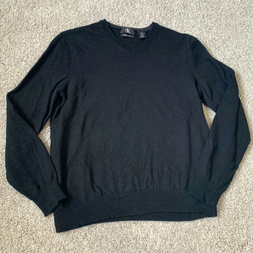 Merino Wool Knit Black Sweater Calvin Klein Large